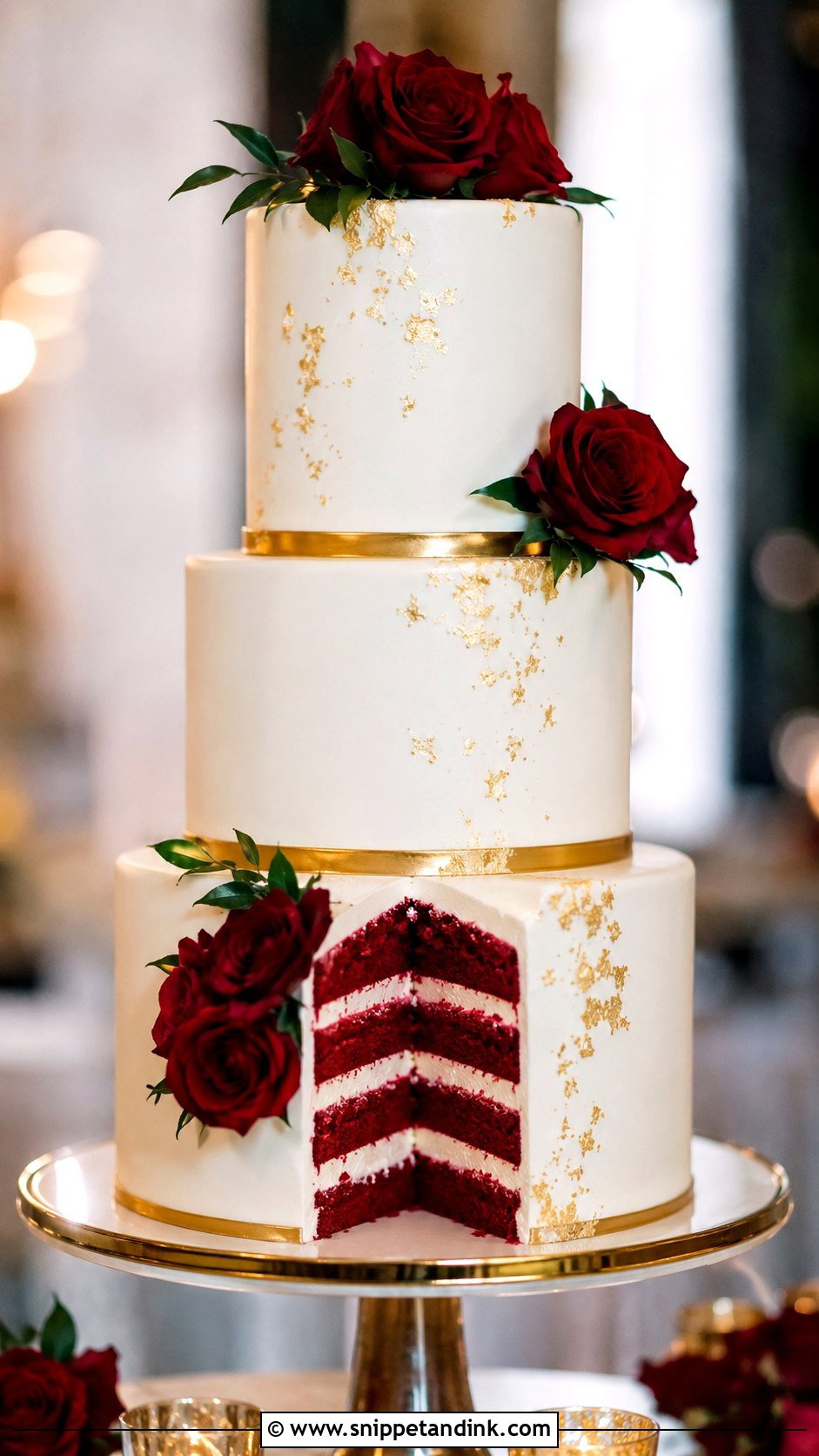 Red Velvet Wedding Cake With Gold Accents - Snippet and Ink - 20 Red Well Wet Cake Ideas for Wedding