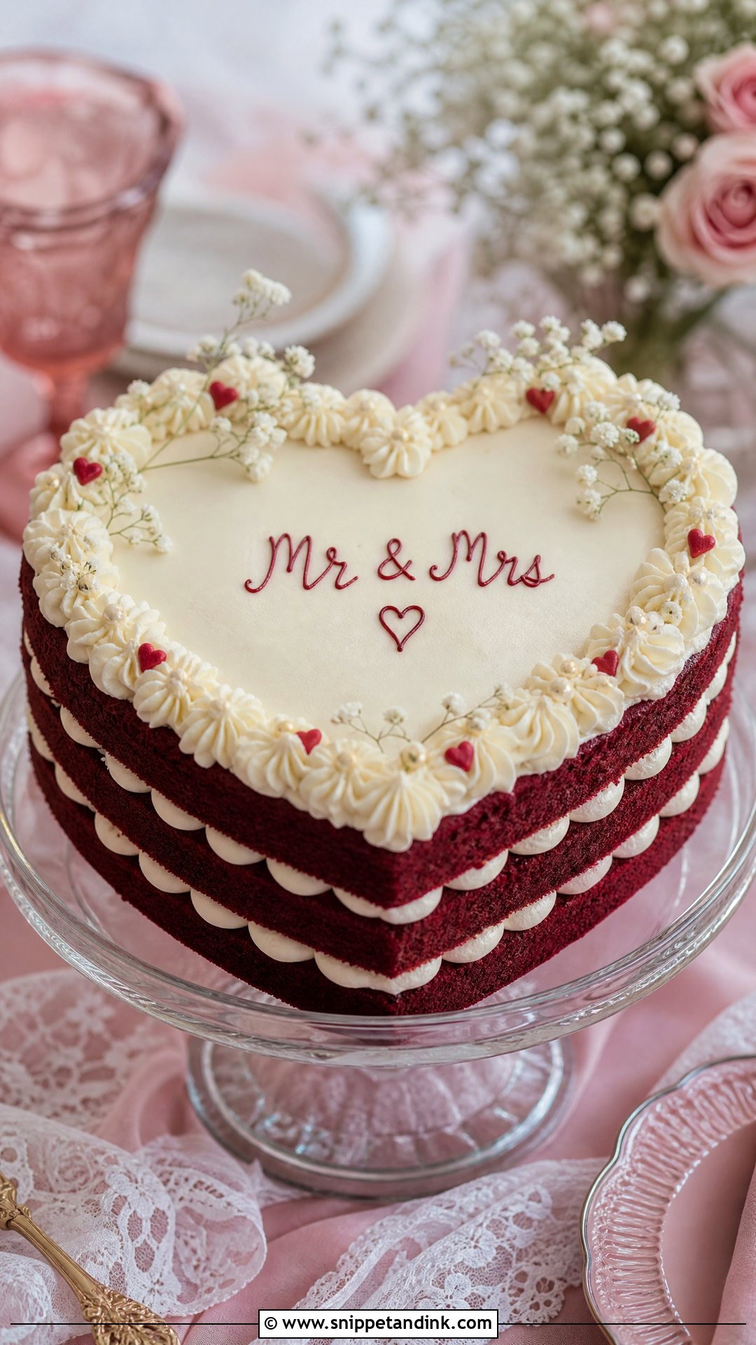 Red Velvet Wedding Cake With Heart Shape - Snippet and Ink - 30 Red Velvet Cake Design Ideas for Wedding