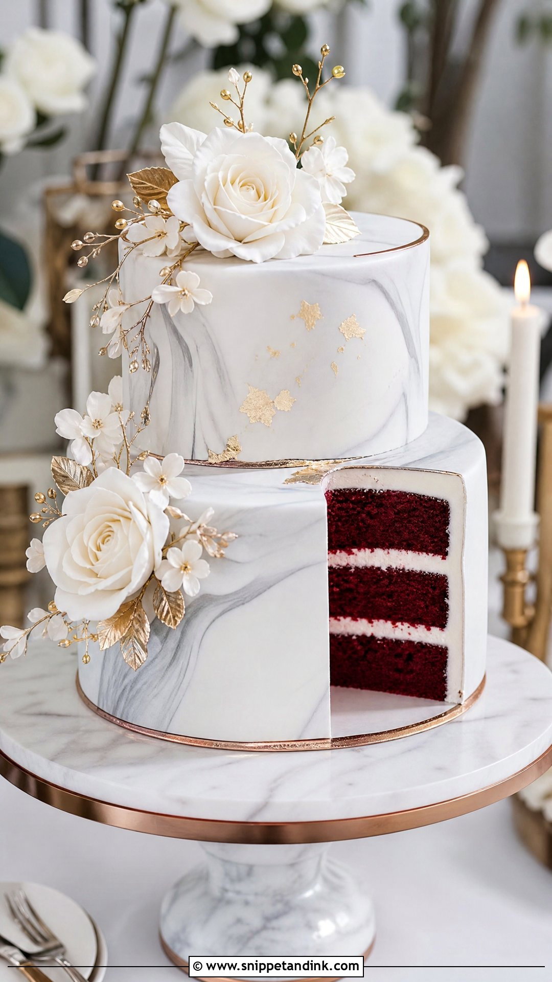 Red Velvet Wedding Cake With Marble Effect - Snippet and Ink - 30 Red Velvet Cake Design Ideas for Wedding