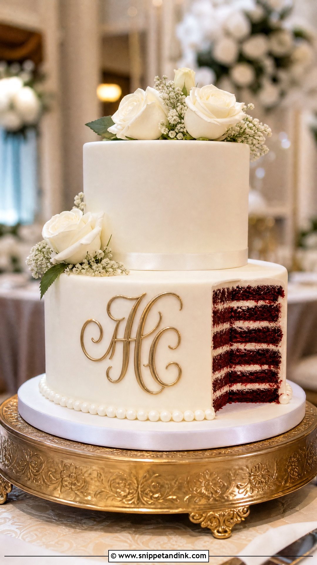 Red Velvet Wedding Cake With Monogram - Snippet and Ink - 30 Red Velvet Cake Design Ideas for Wedding