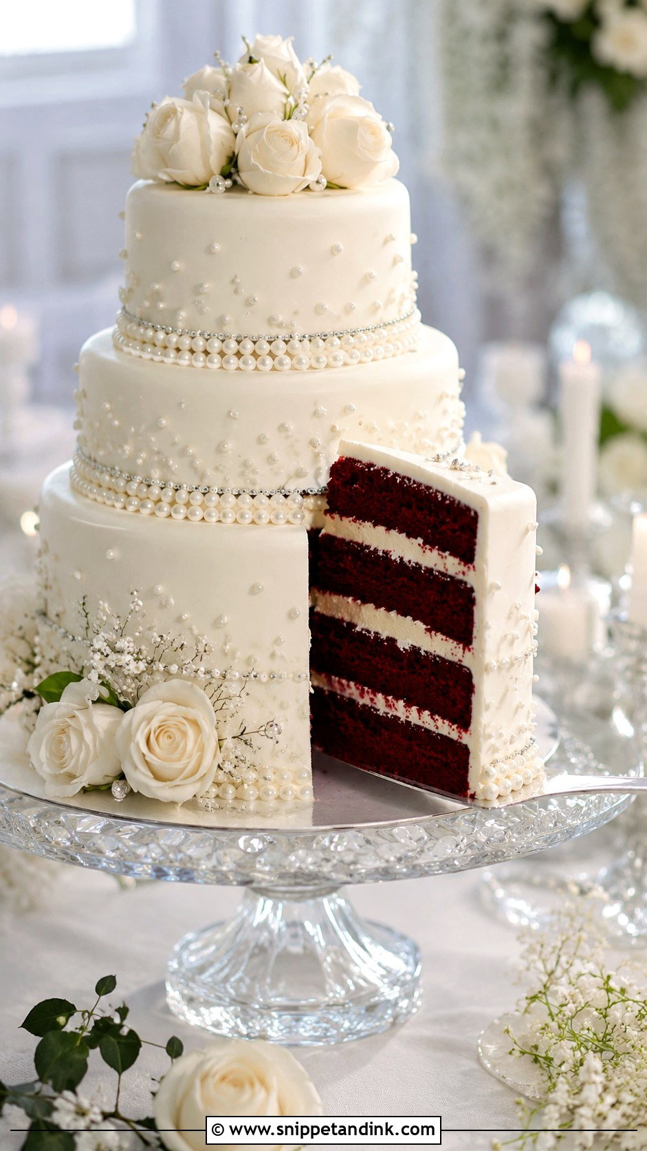 Red Velvet Wedding Cake With Pearl Details - Snippet and Ink - 20 Red Well Wet Cake Ideas for Wedding