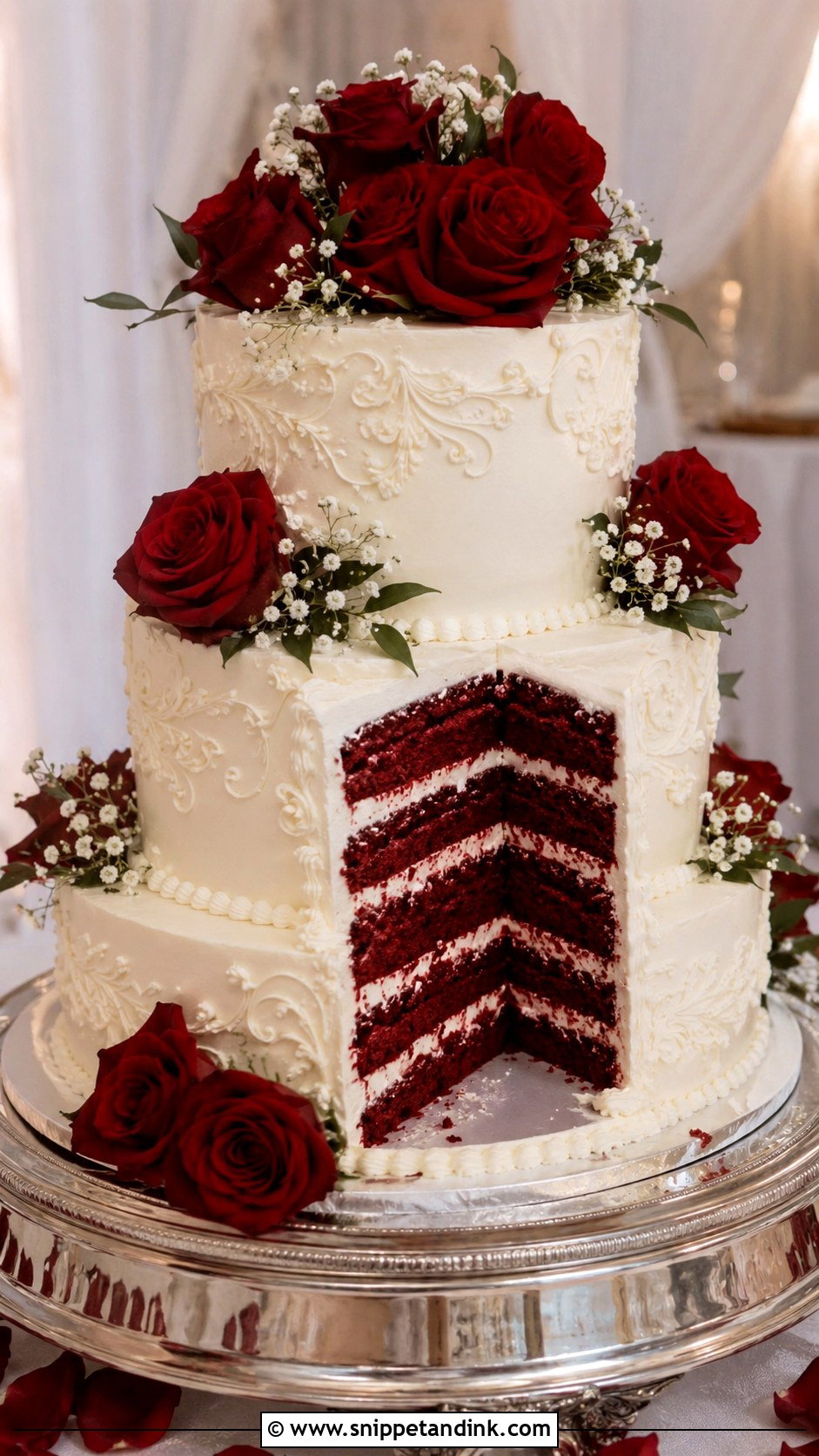 Red Velvet Wedding Cake With Red Roses - Snippet and Ink - 20 Red Well Wet Cake Ideas for Wedding