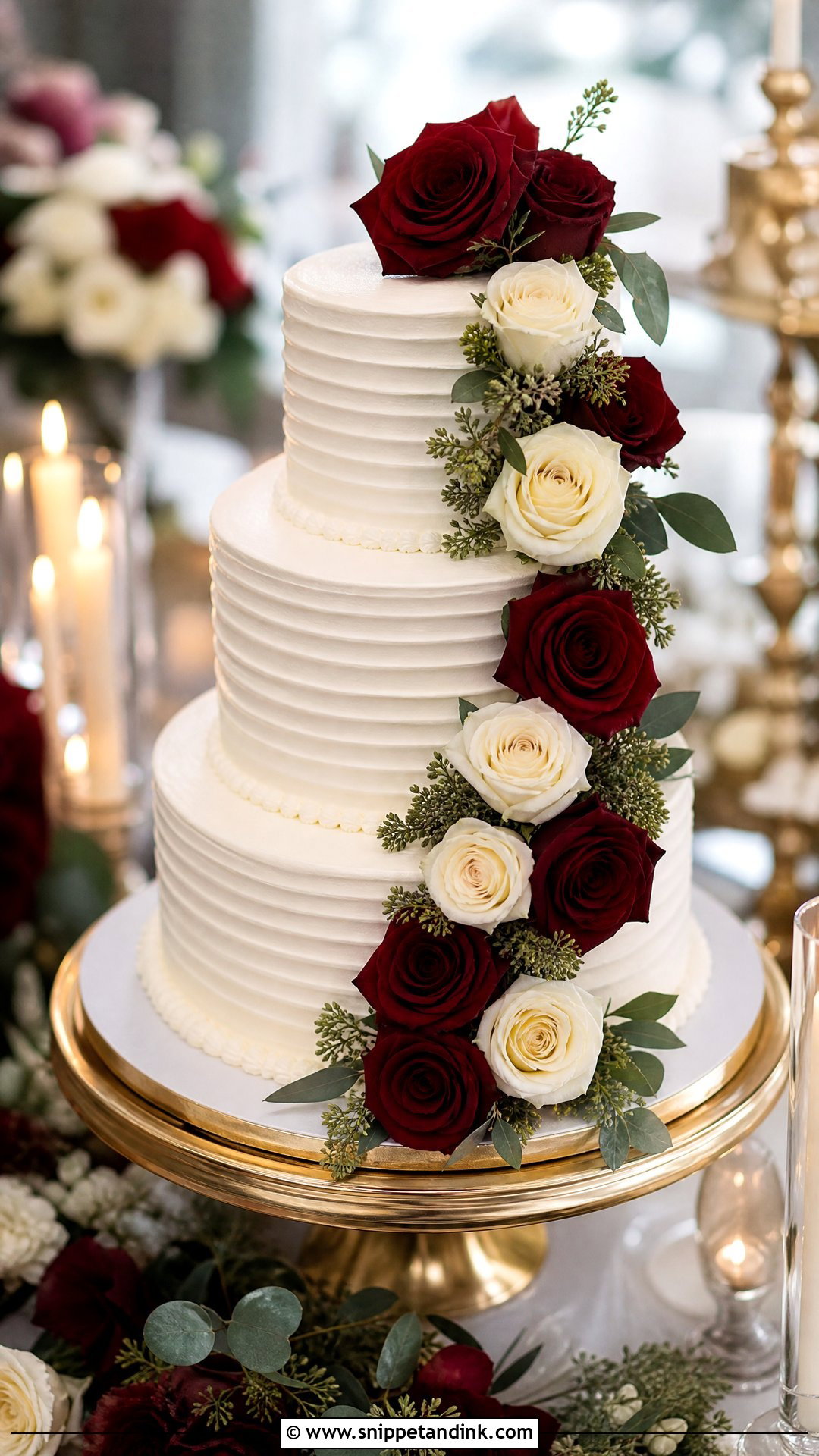 Red Velvet Wedding Cake With Roses - Snippet and Ink - 20 Red Velvet Wedding Cake Ideas