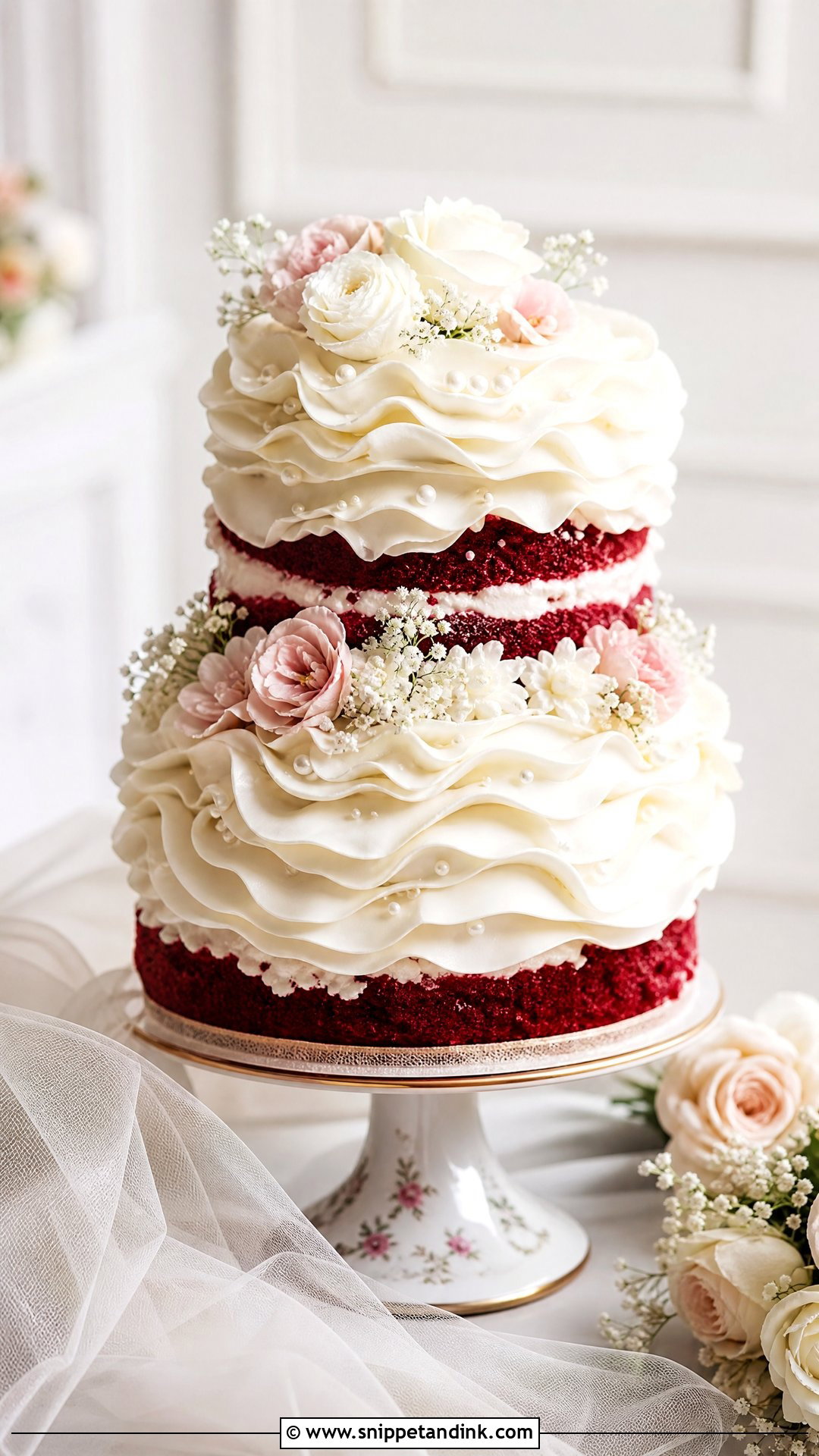 Red Velvet Wedding Cake With Ruffle Frosting - Snippet and Ink - 30 Red Velvet Cake Design Ideas for Wedding