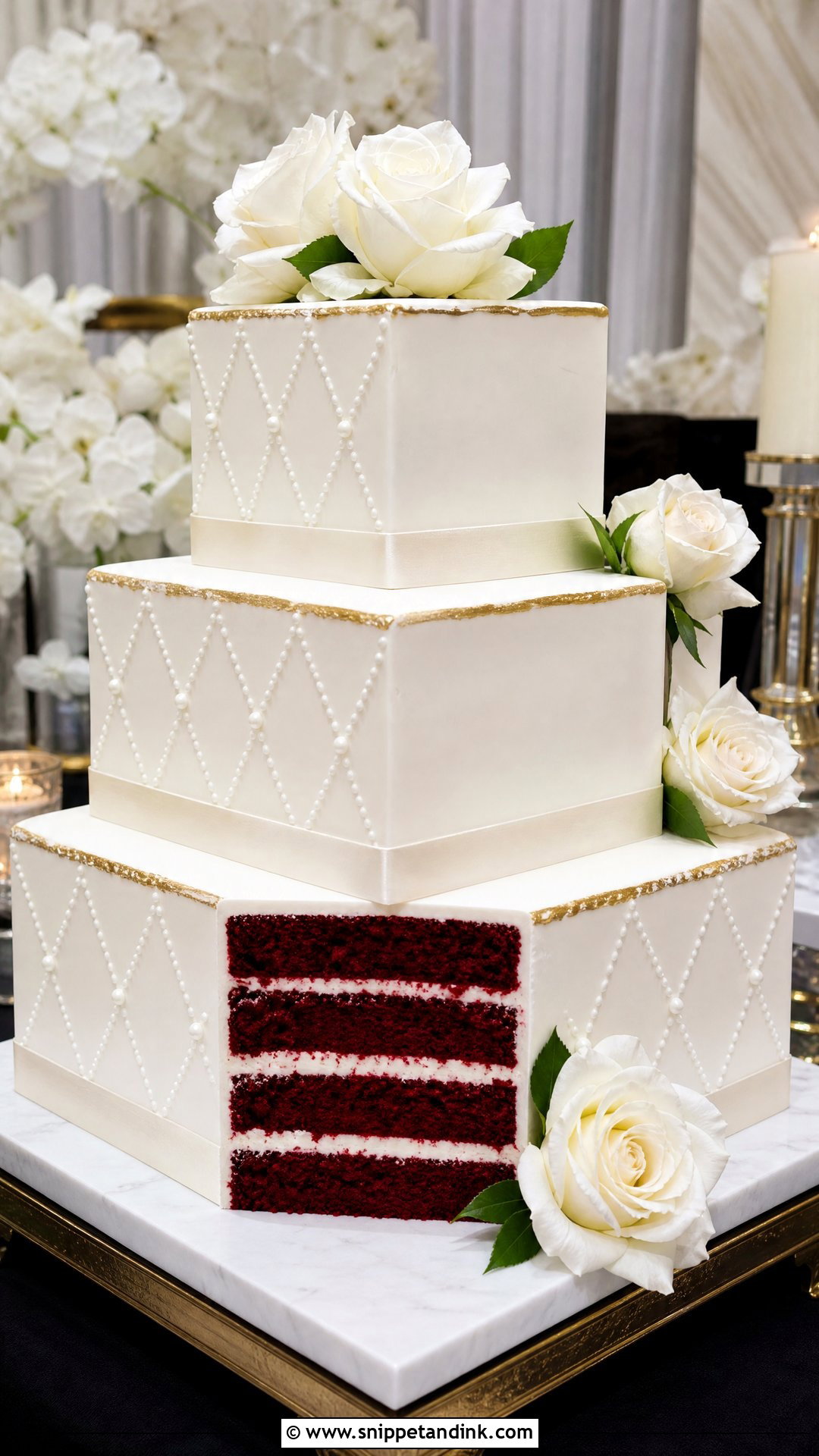 Red Velvet Wedding Cake With Square Tiers - Snippet and Ink - 30 Red Velvet Cake Design Ideas for Wedding