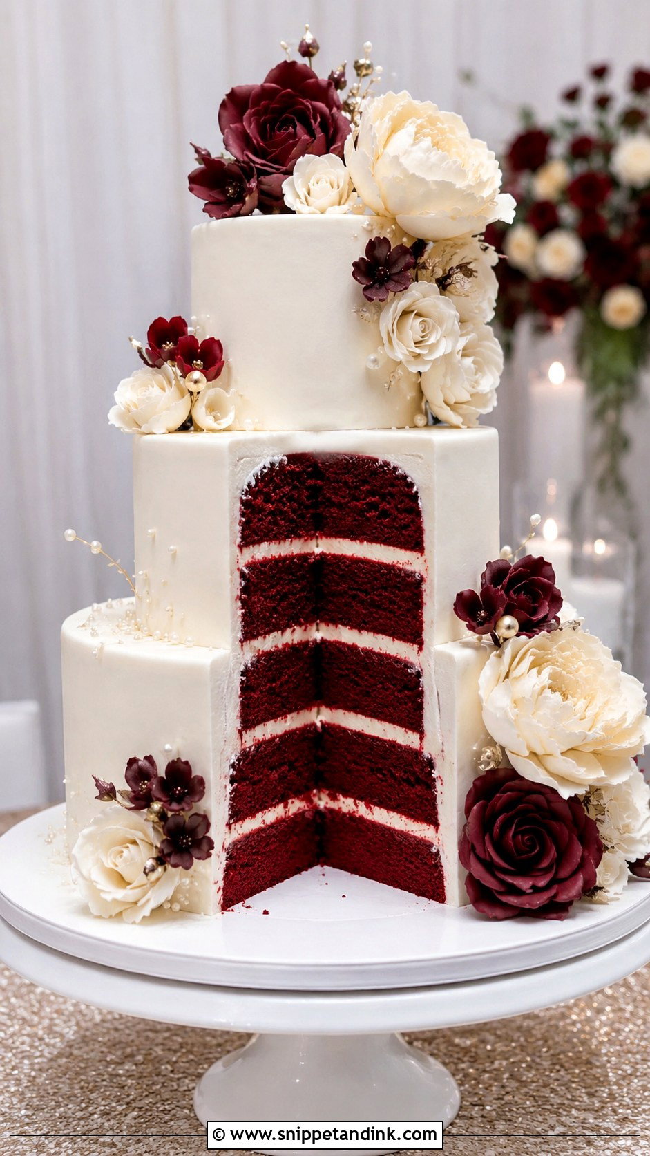 Red Velvet Wedding Cake With Sugar Flowers - Snippet and Ink - 20 Red Well Wet Cake Ideas for Wedding
