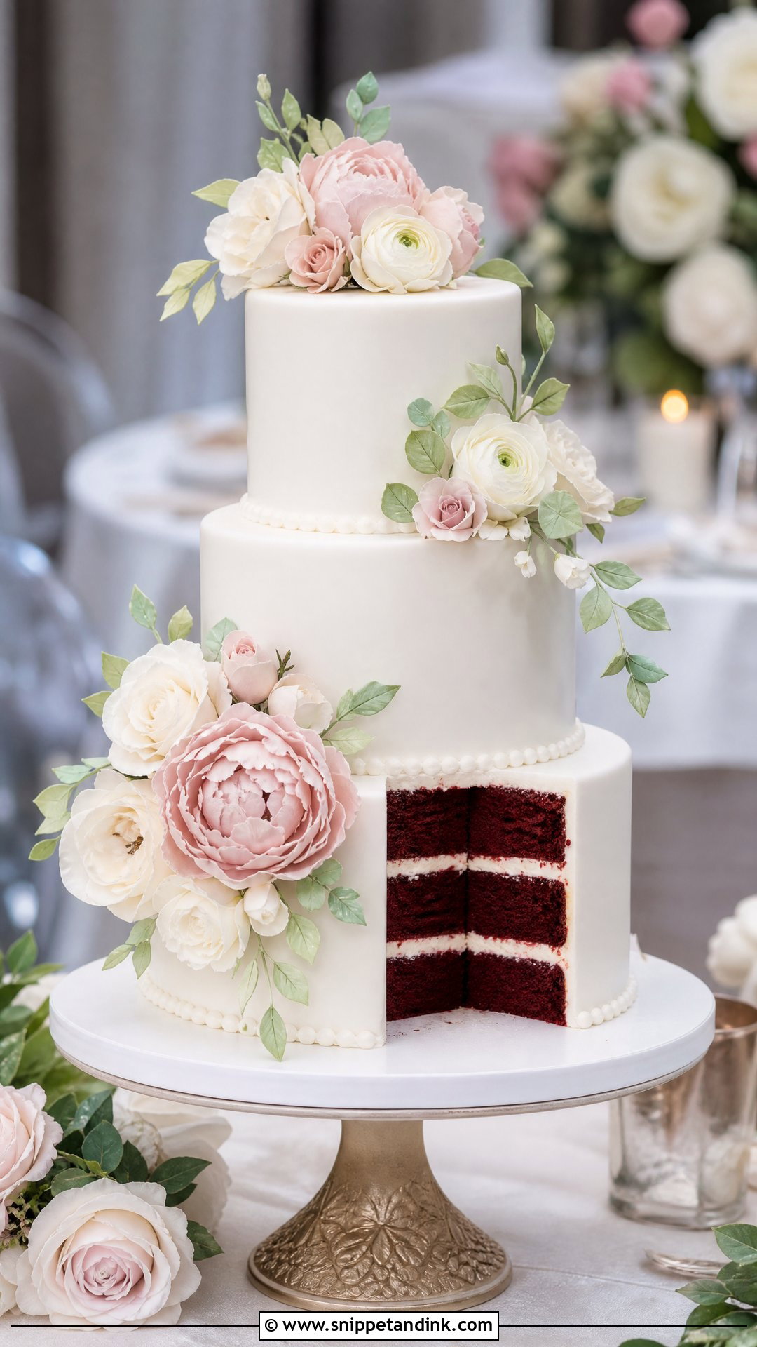 Red Velvet Wedding Cake With Sugar Flowers - Snippet and Ink - 30 Red Velvet Cake Design Ideas for Wedding