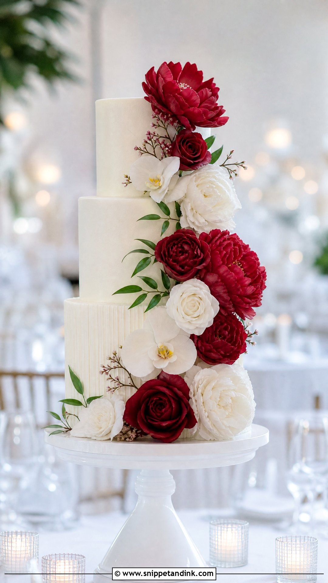 Red Velvet Wedding Cake With Sugar Flowers - Snippet and Ink - 20 Red Velvet Wedding Cake Ideas