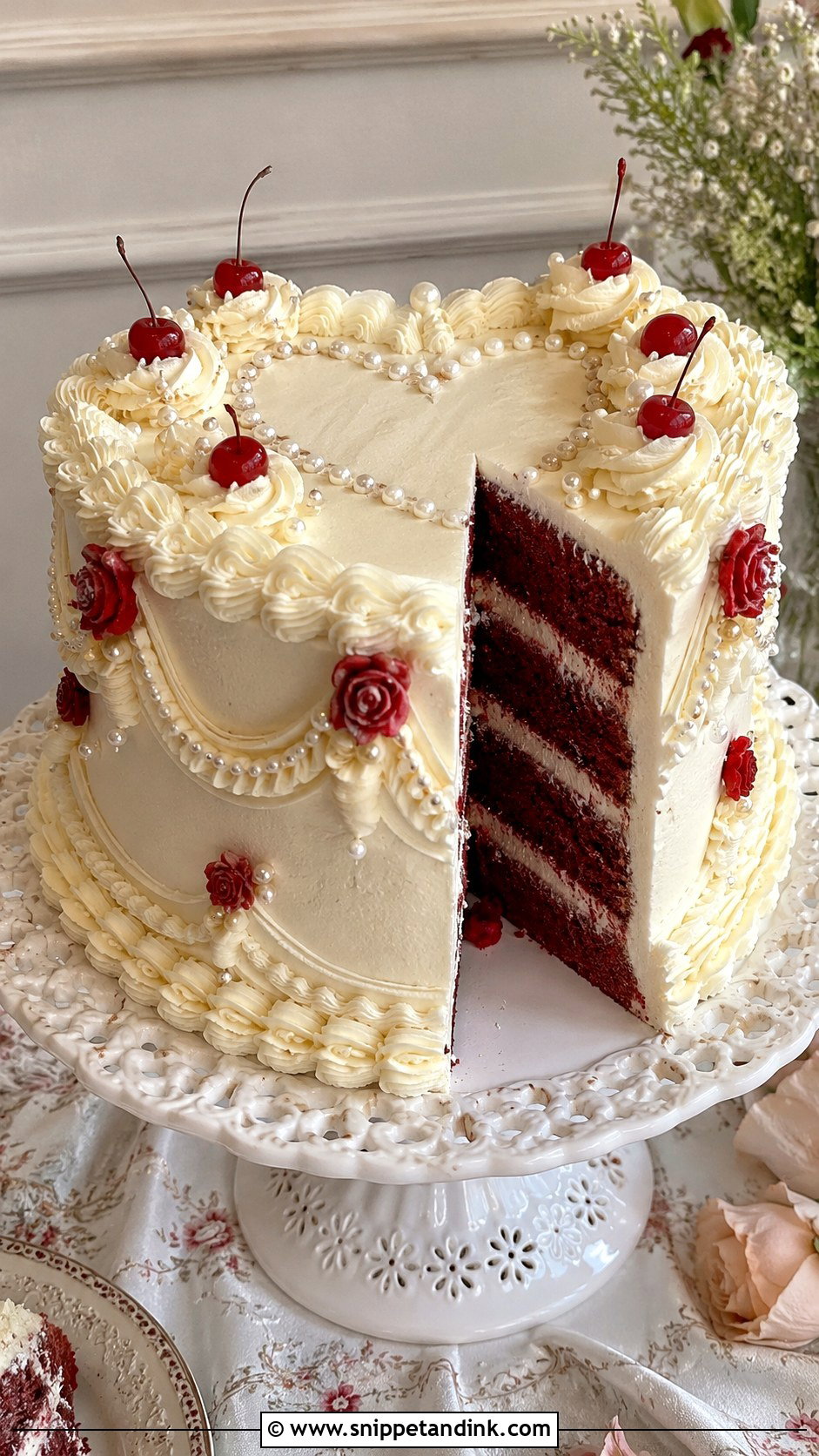 Red Velvet Wedding Cake With Vintage Piping - Snippet and Ink - 20 Red Well Wet Cake Ideas for Wedding