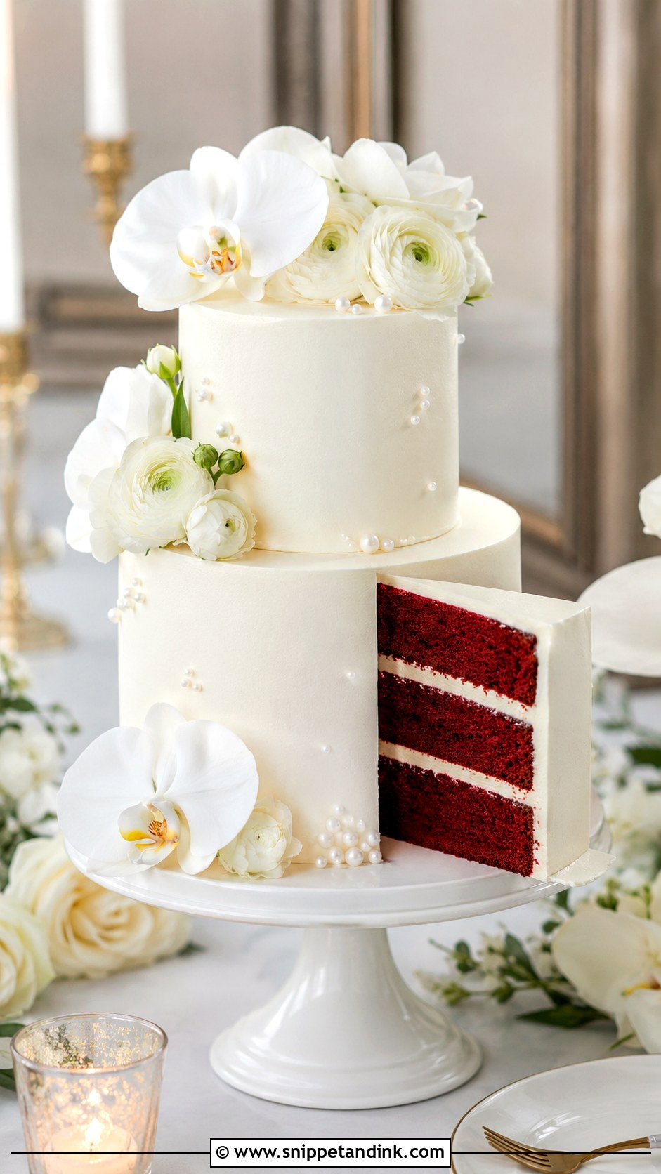 Red Velvet Wedding Cake With White Flowers - Snippet and Ink - 20 Red Well Wet Cake Ideas for Wedding
