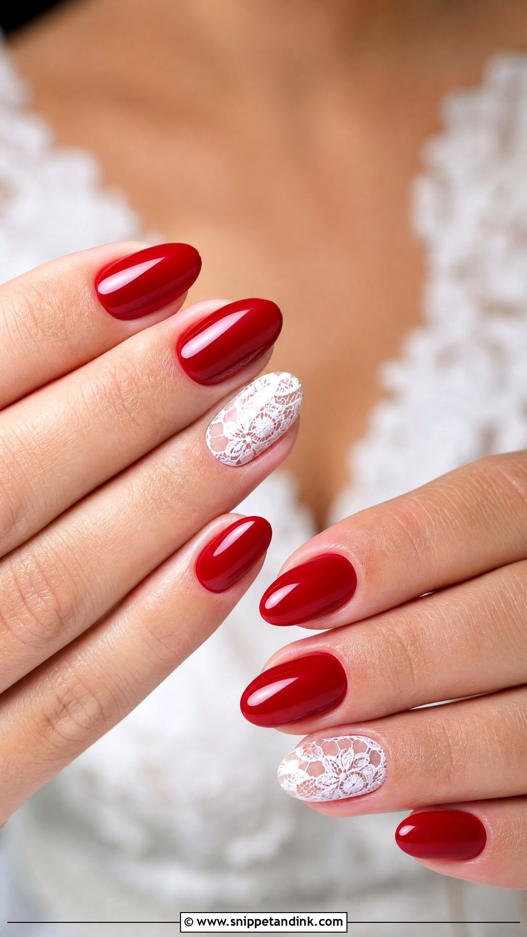 Red Wedding Nails With Lace - Snippet and Ink - 25 Elegant Red Wedding Nail Art Ideas