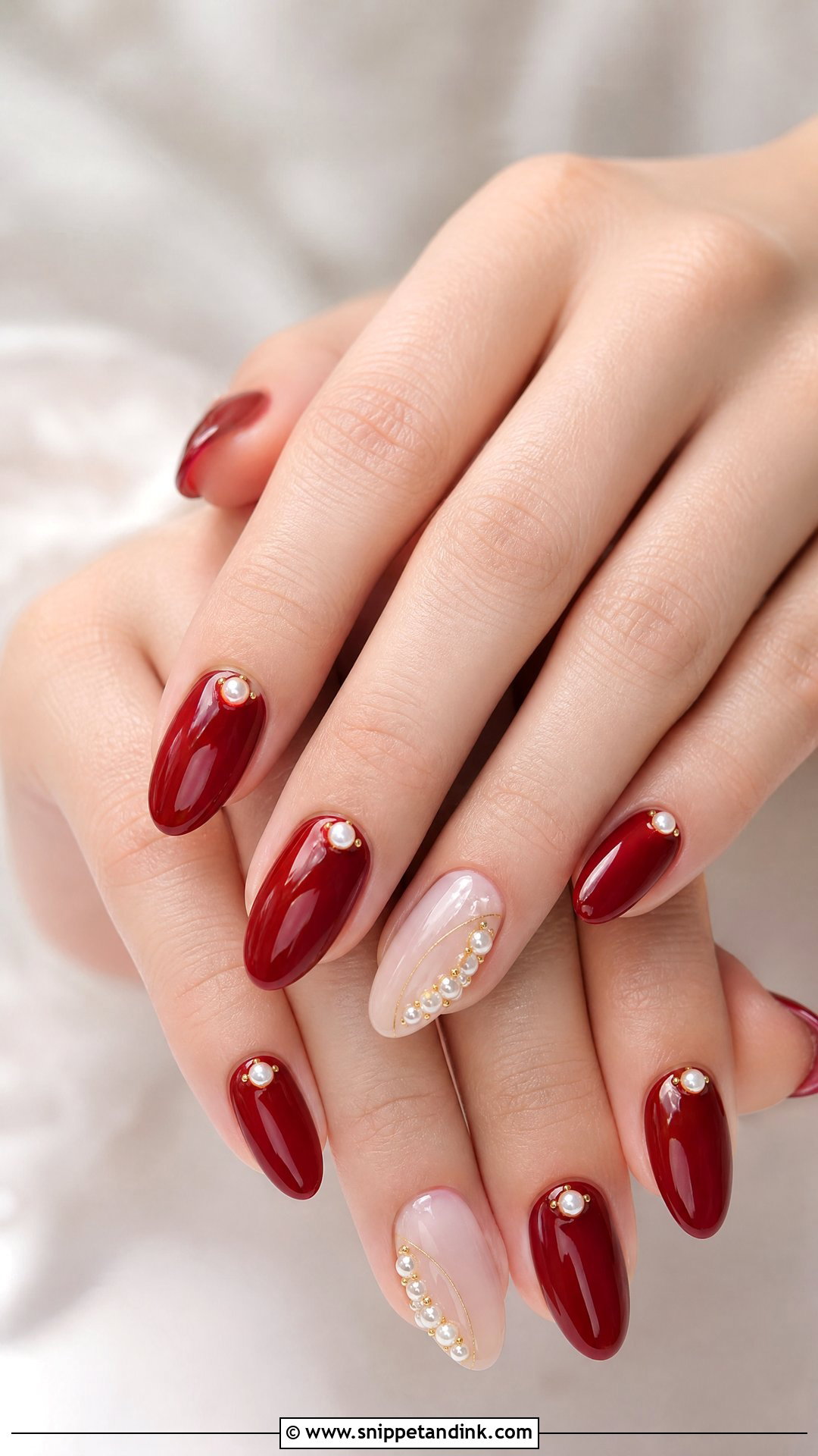 Red Wedding Nails With Pearls - Snippet and Ink - 25 Elegant Red Wedding Nail Art Ideas