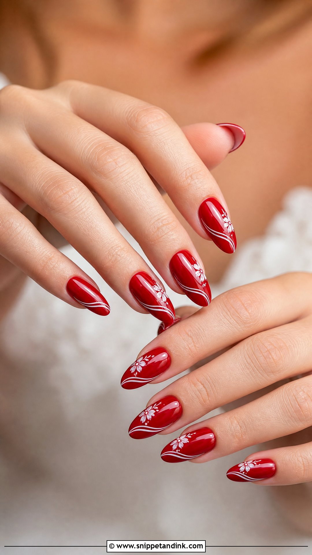 Red Wedding Nails With White Accents - Snippet and Ink - 25 Elegant Red Wedding Nail Art Ideas