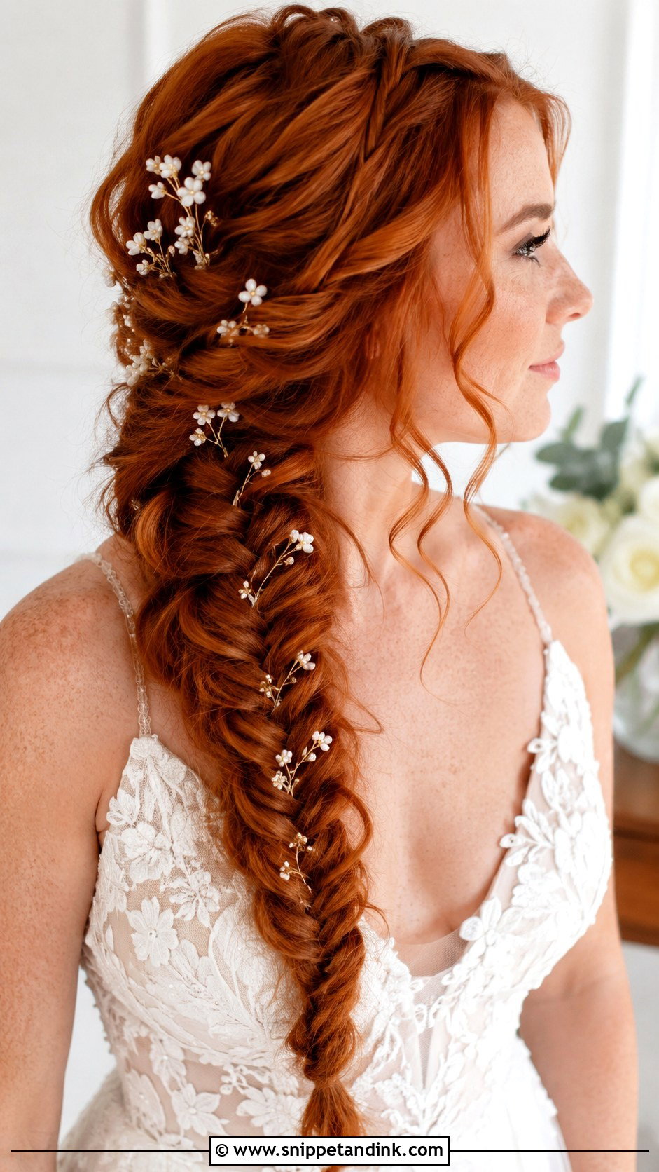 Redhead Bridal Fishtail Braid - Snippet and Ink - 15 Redhead Bridal Hair Ideas