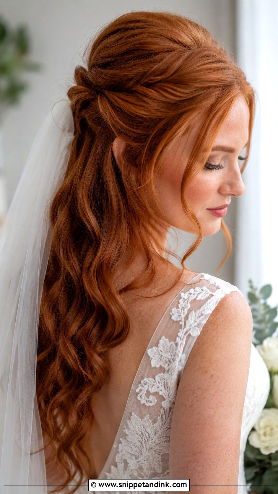Redhead Bridal Half Up Half Down Hair - Snippet and Ink - 15 Redhead Bridal Hair Ideas