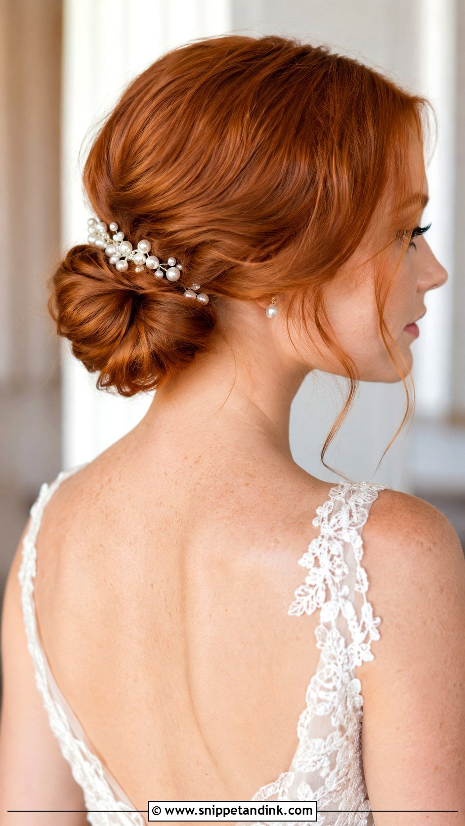 Redhead Bridal Low Bun - Snippet and Ink - 15 Redhead Bridal Hair Ideas