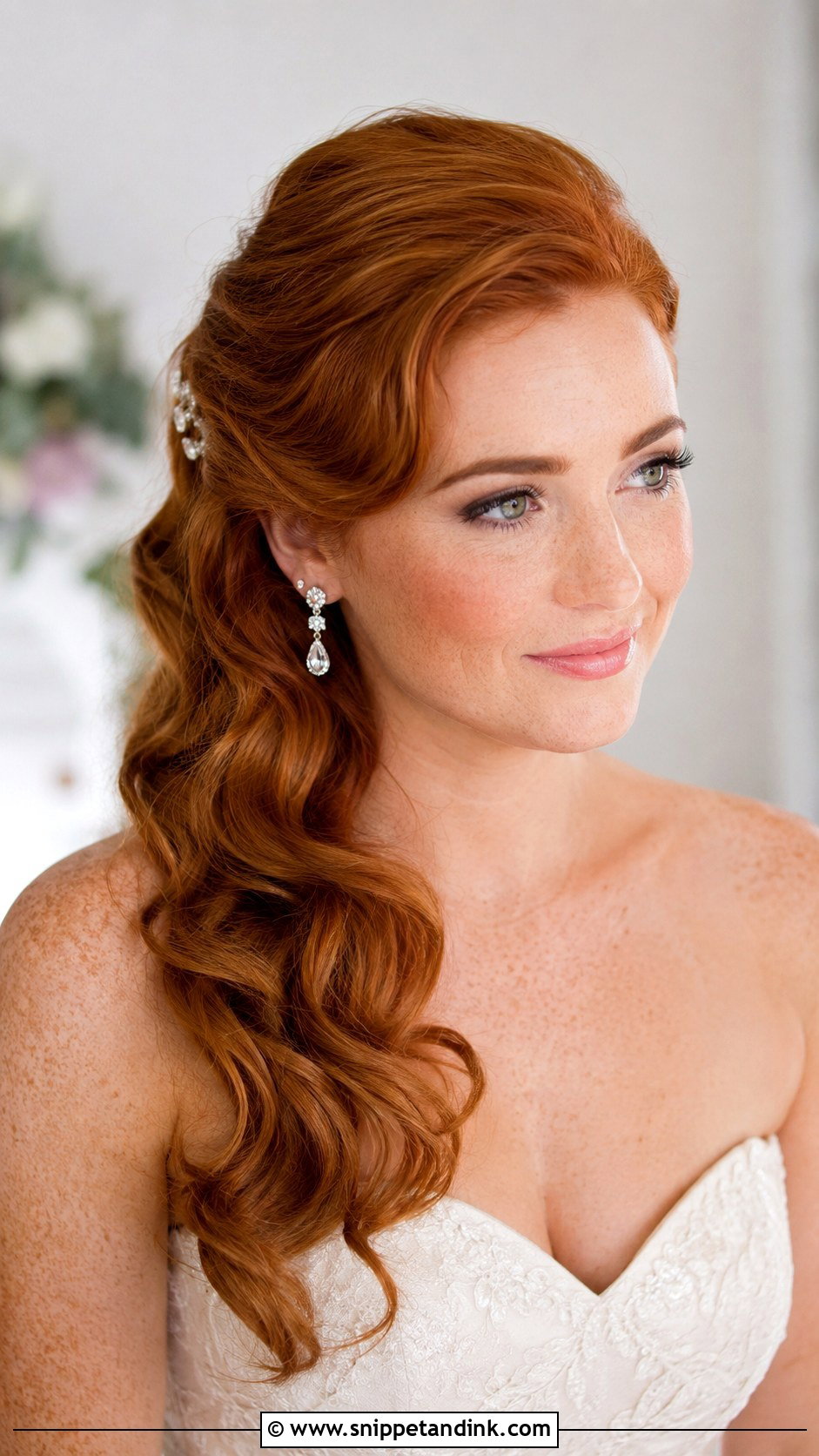 Redhead Bridal Side Swept Hair - Snippet and Ink - 15 Redhead Bridal Hair Ideas