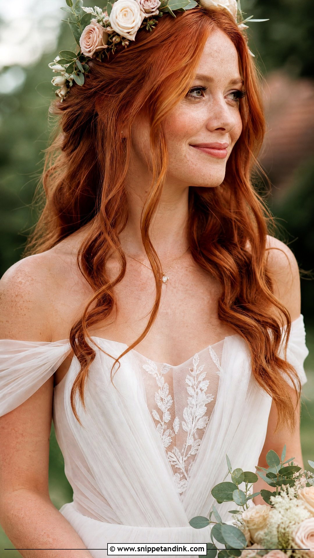 Redhead Wedding Hair With A Flower Crown - Snippet and Ink - 20 Redhead Wedding Hair Ideas