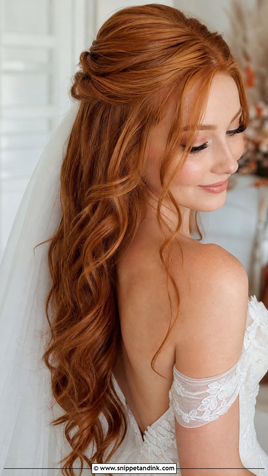 Redhead Wedding Hair With A Half Up Half Down Look - Snippet and Ink - 20 Redhead Wedding Hair Ideas