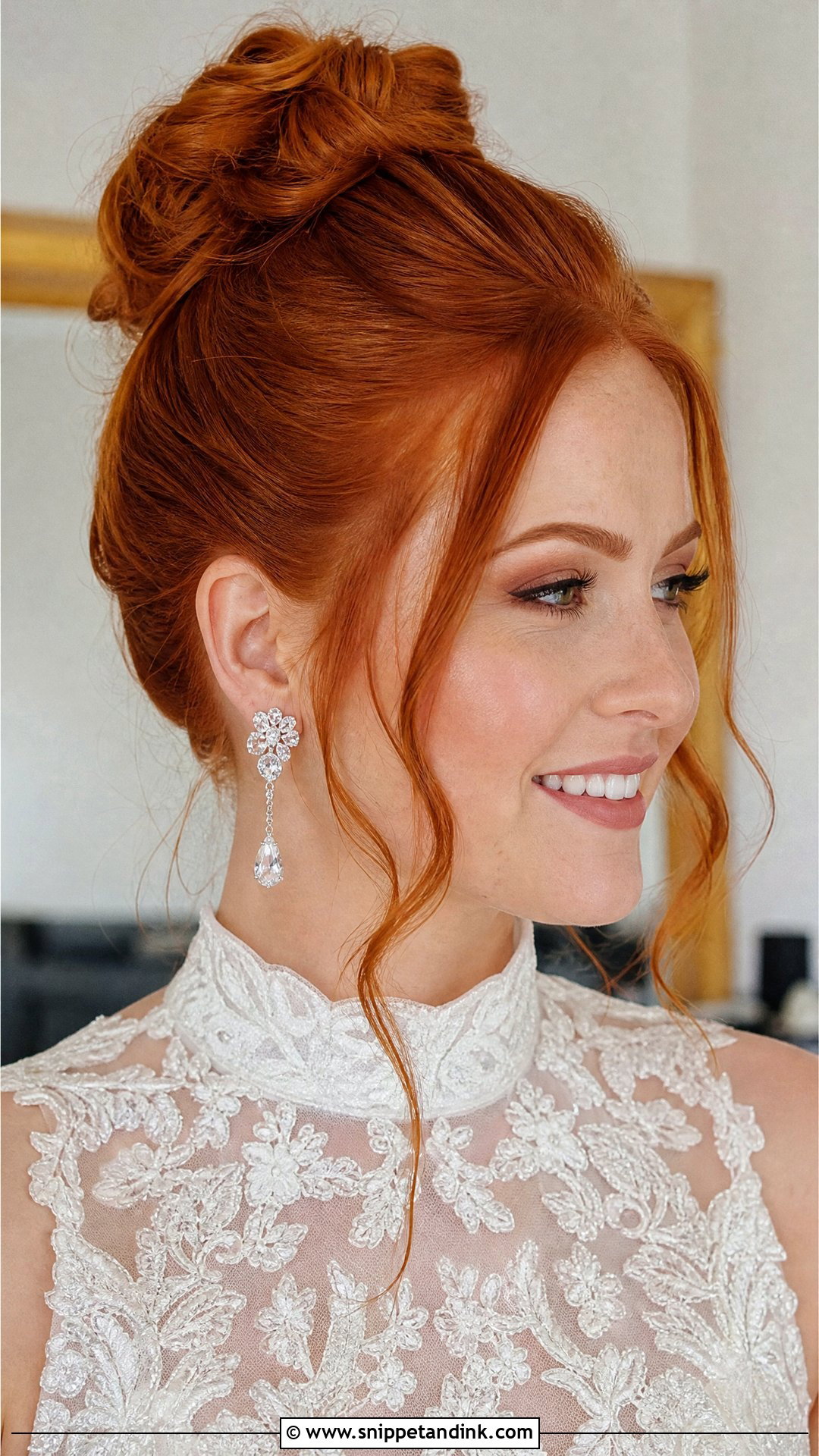 Redhead Wedding Hair With A High Bun - Snippet and Ink - 20 Redhead Wedding Hair Ideas