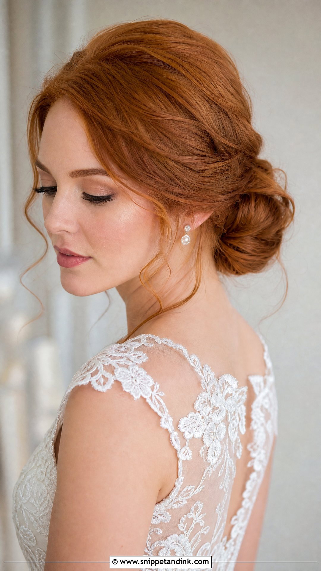 Redhead Wedding Hair With A Low Chignon - Snippet and Ink - 20 Redhead Wedding Hair Ideas