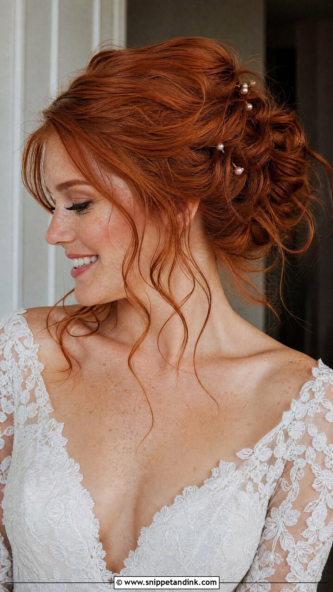 Redhead Wedding Hair With A Messy Updo - Snippet and Ink - 20 Redhead Wedding Hair Ideas