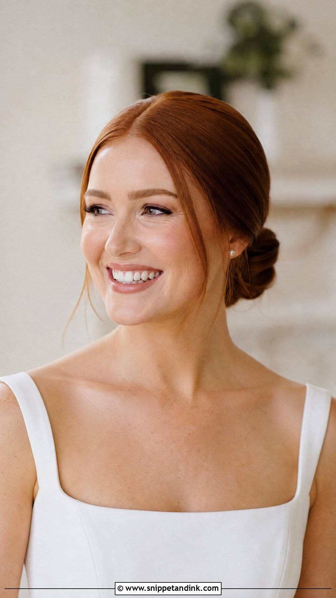 Redhead Wedding Hair With A Middle Part Bun - Snippet and Ink - 20 Redhead Wedding Hair Ideas