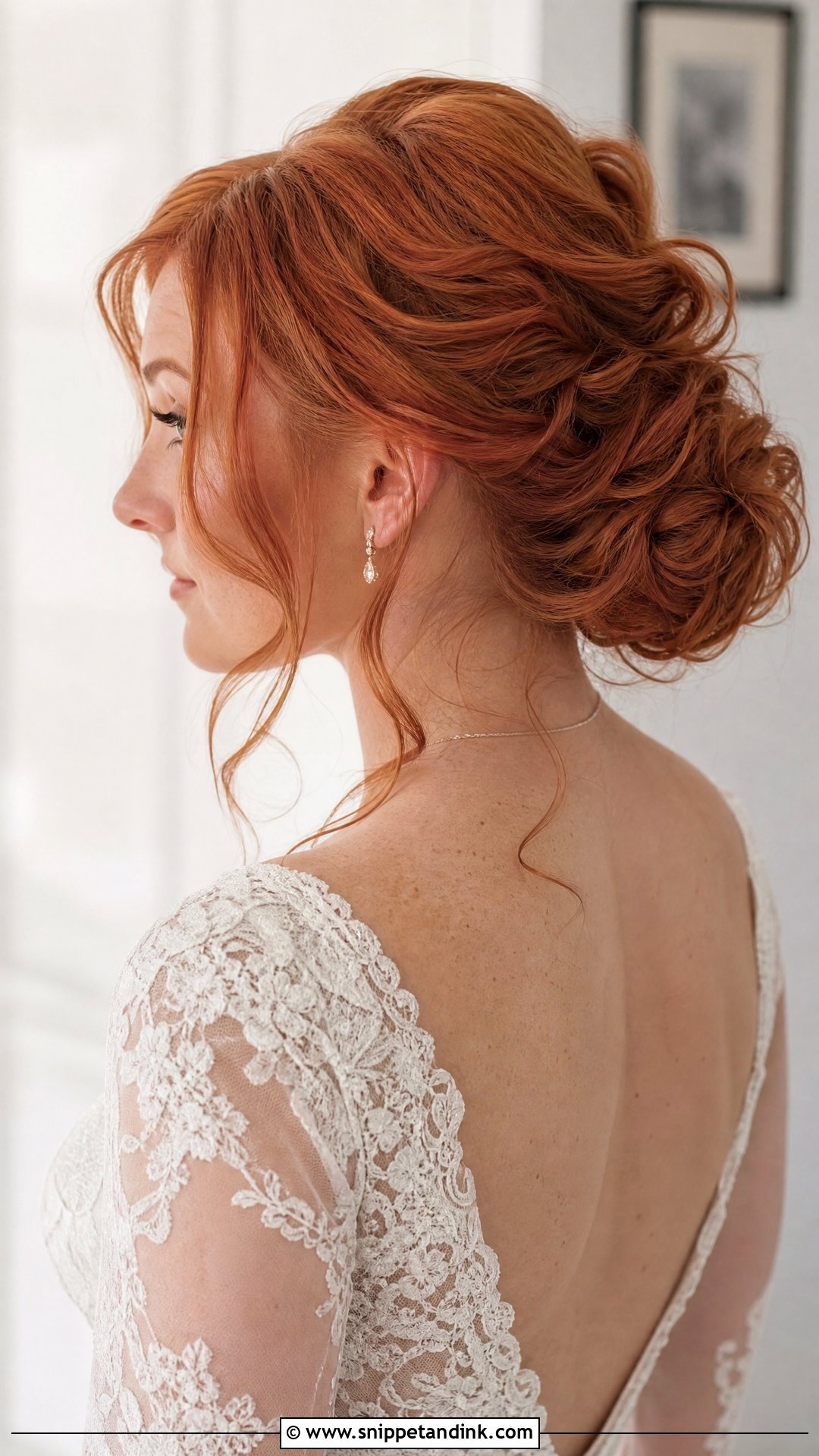 Redhead Wedding Hair With A Textured Low Bun - Snippet and Ink - 20 Redhead Wedding Hair Ideas