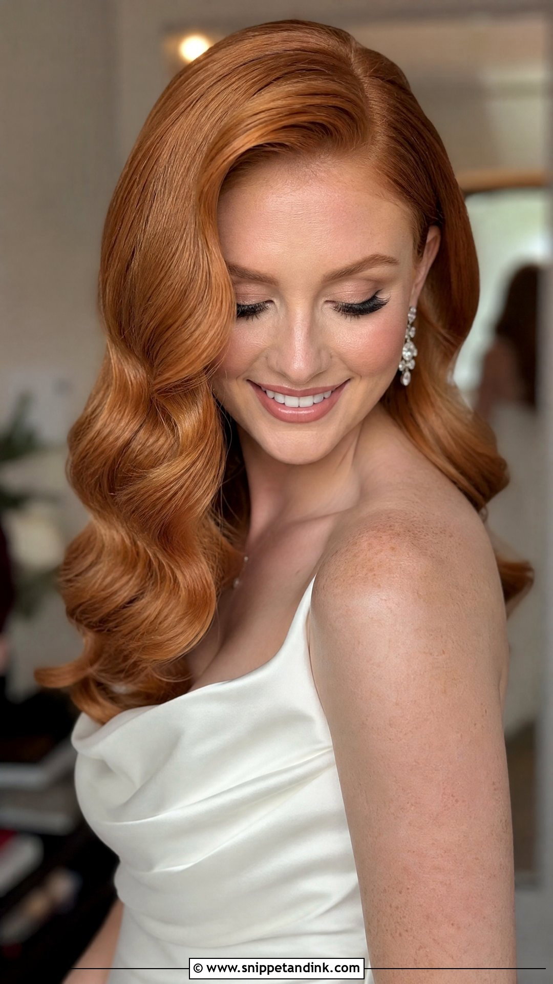 Redhead Wedding Hair With Hollywood Waves - Snippet and Ink - 20 Redhead Wedding Hair Ideas
