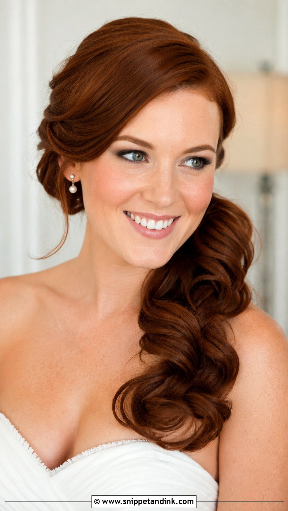 Redhead Wedding Side Swept Curls - Snippet and Ink - 15 Red Head Wedding Hair Ideas