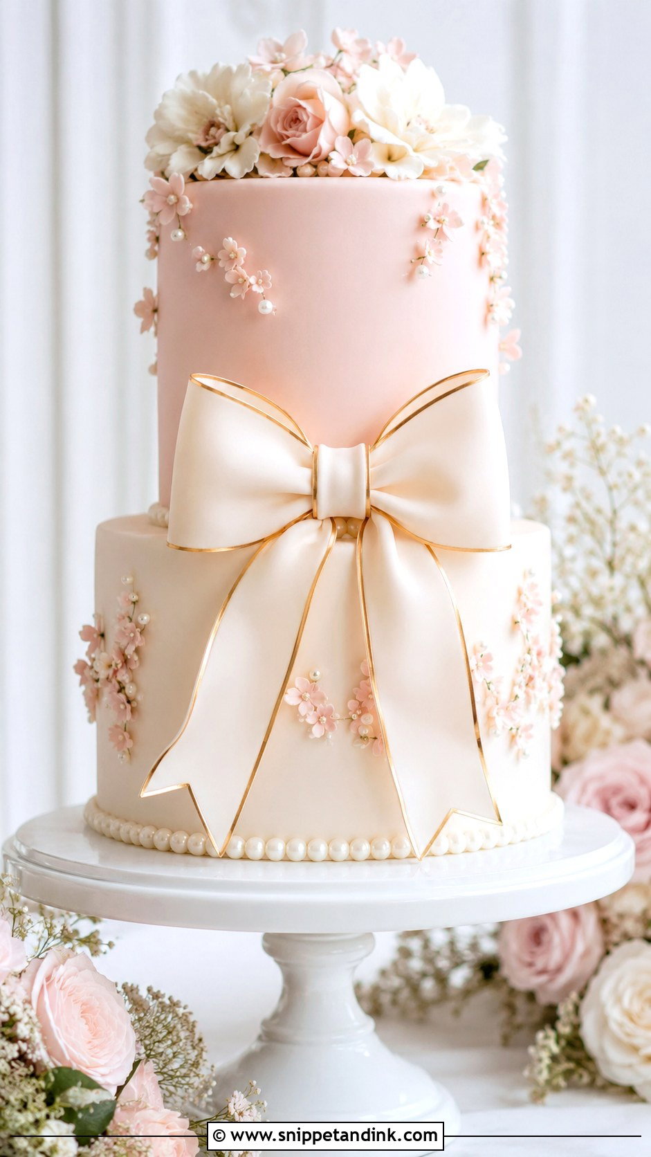 Regency Wedding Cake With Bow Detail - Snippet and Ink - 20 Regency Wedding Cake Ideas