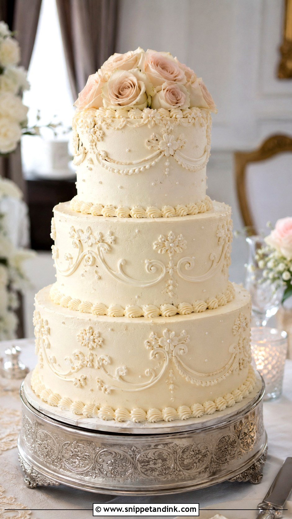 Regency Wedding Cake With Buttercream Piping - Snippet and Ink - 20 Regency Wedding Cake Ideas