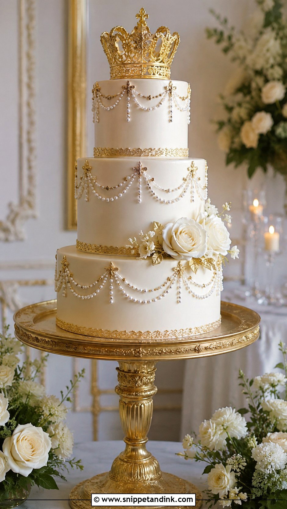 Regency Wedding Cake With Crown Topper - Snippet and Ink - 20 Regency Wedding Cake Ideas