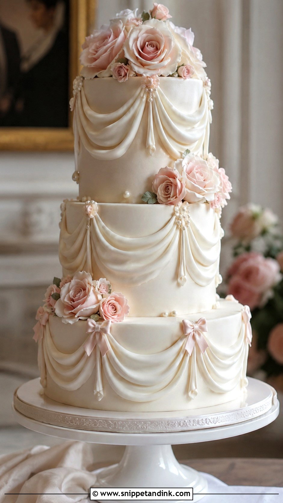 Regency Wedding Cake With Draped Icing - Snippet and Ink - 20 Regency Wedding Cake Ideas