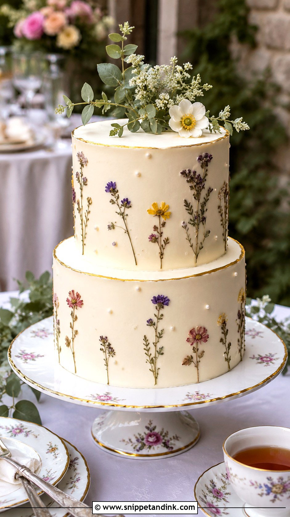 Regency Wedding Cake With Edible Pressed Flowers - Snippet and Ink - 20 Regency Wedding Cake Ideas