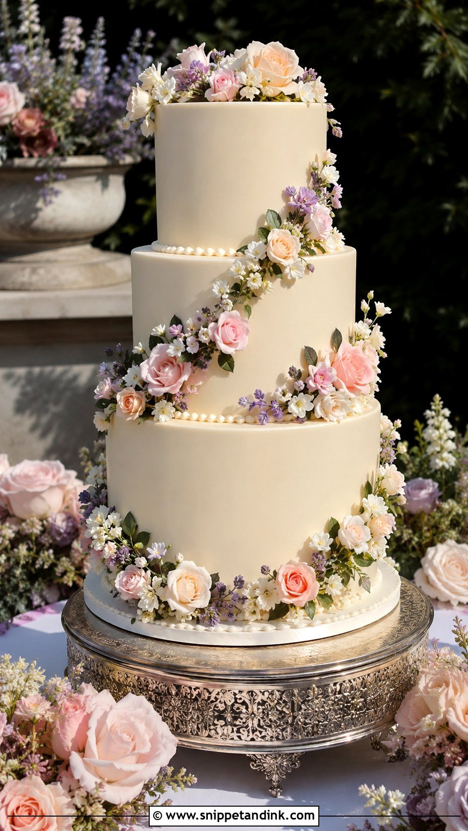 Regency Wedding Cake With Floral Garland - Snippet and Ink - 20 Regency Wedding Cake Ideas