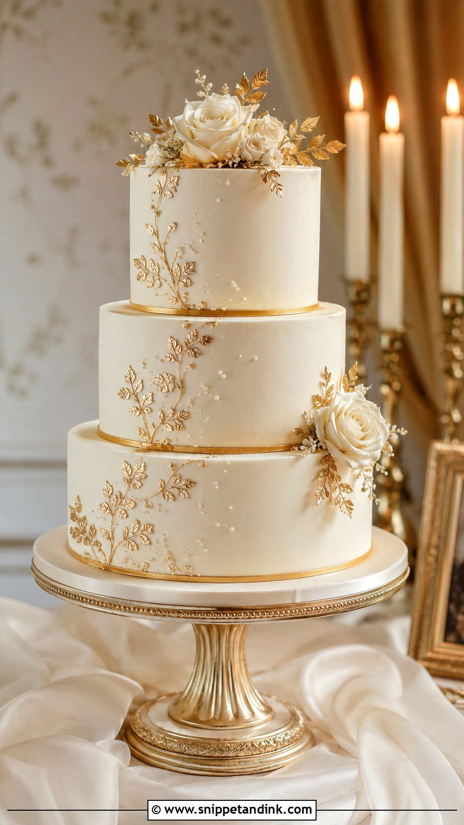 Regency Wedding Cake With Gold Details - Snippet and Ink - 20 Regency Wedding Cake Ideas