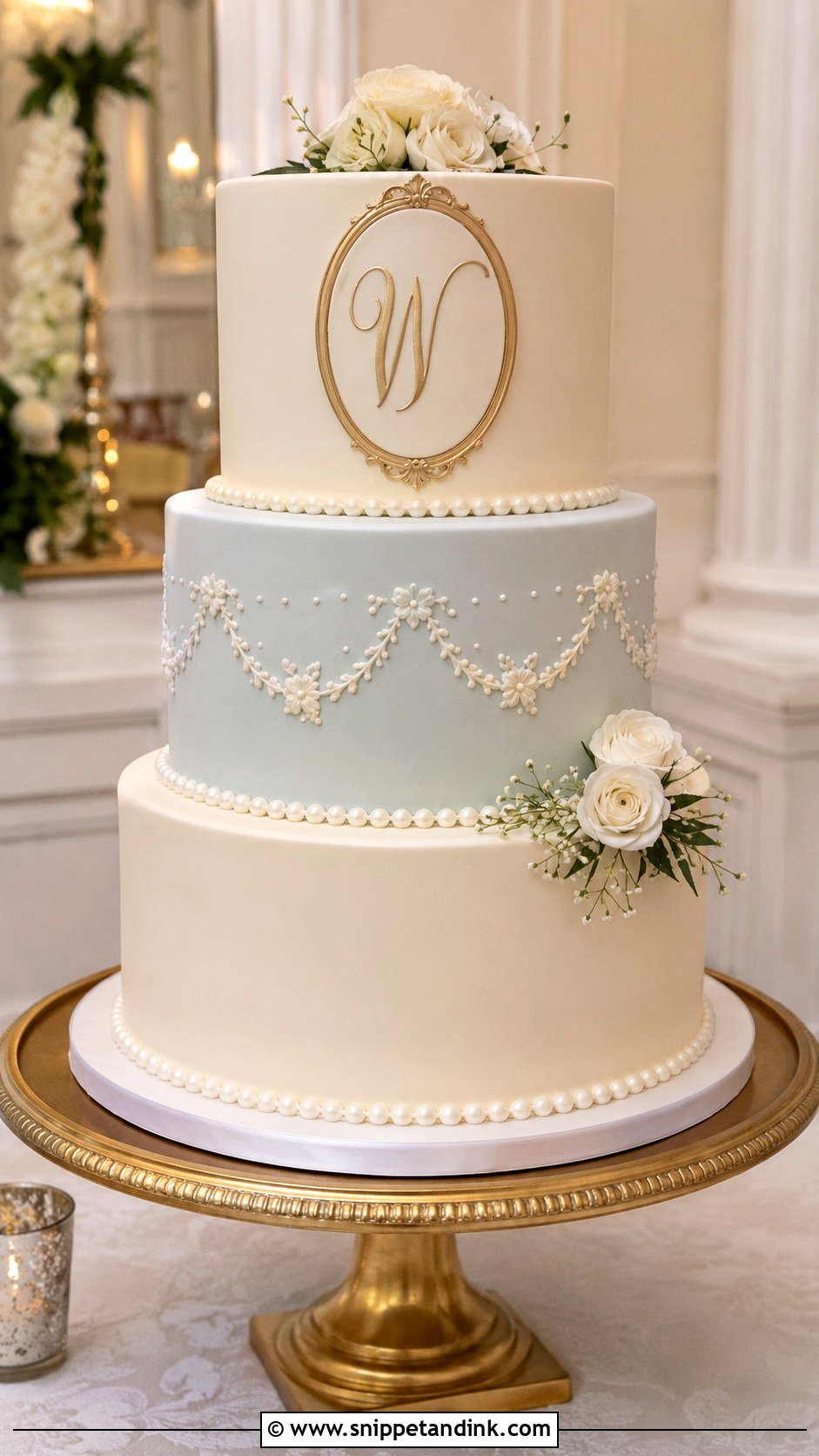 Regency Wedding Cake With Monogram - Snippet and Ink - 20 Regency Wedding Cake Ideas