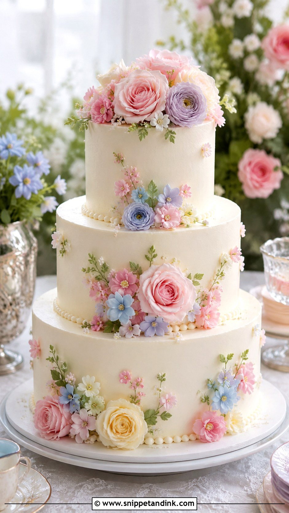 Regency Wedding Cake With Pastel Flowers - Snippet and Ink - 20 Regency Wedding Cake Ideas