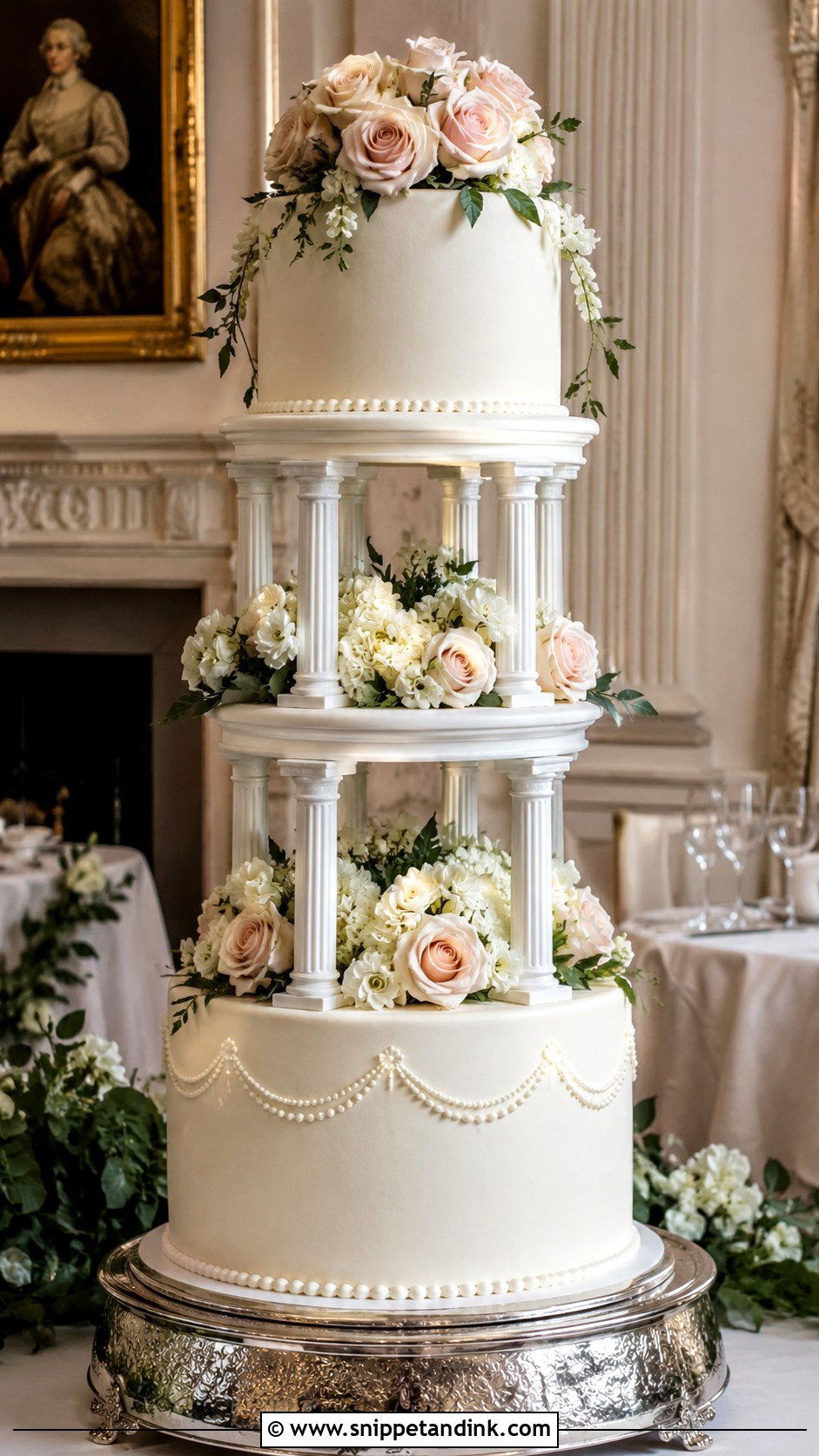 Regency Wedding Cake With Vintage Columns - Snippet and Ink - 20 Regency Wedding Cake Ideas