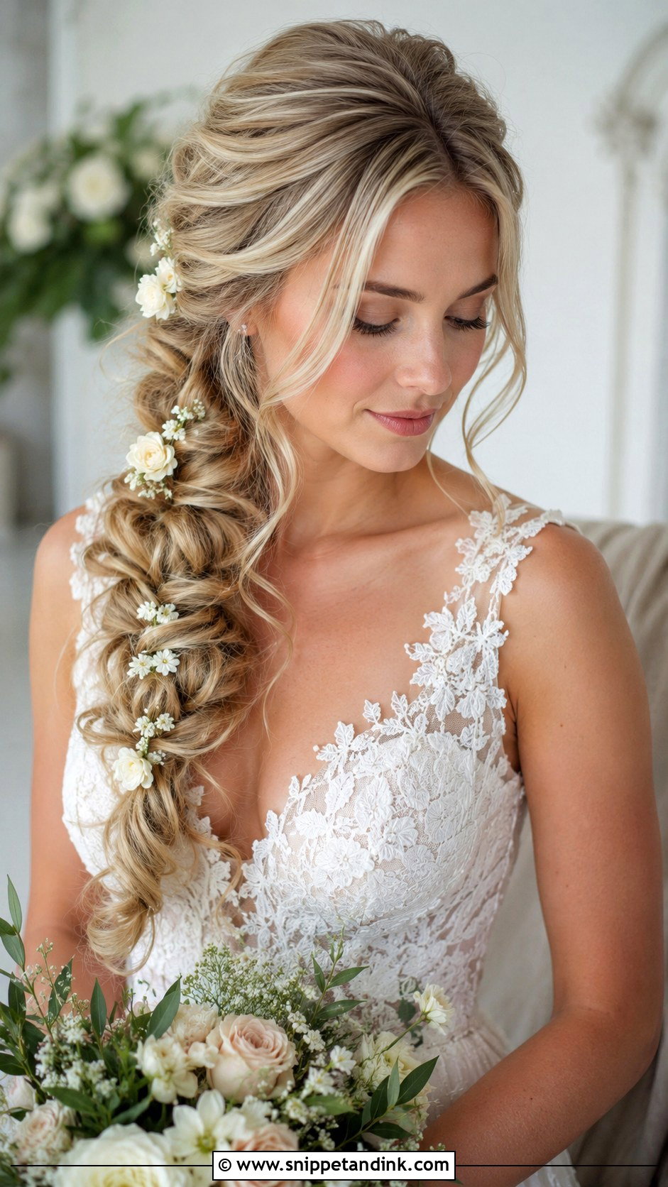 Relaxed Bridal Side Braid - Snippet and Ink - 15 Relaxed Bridal Hair Ideas