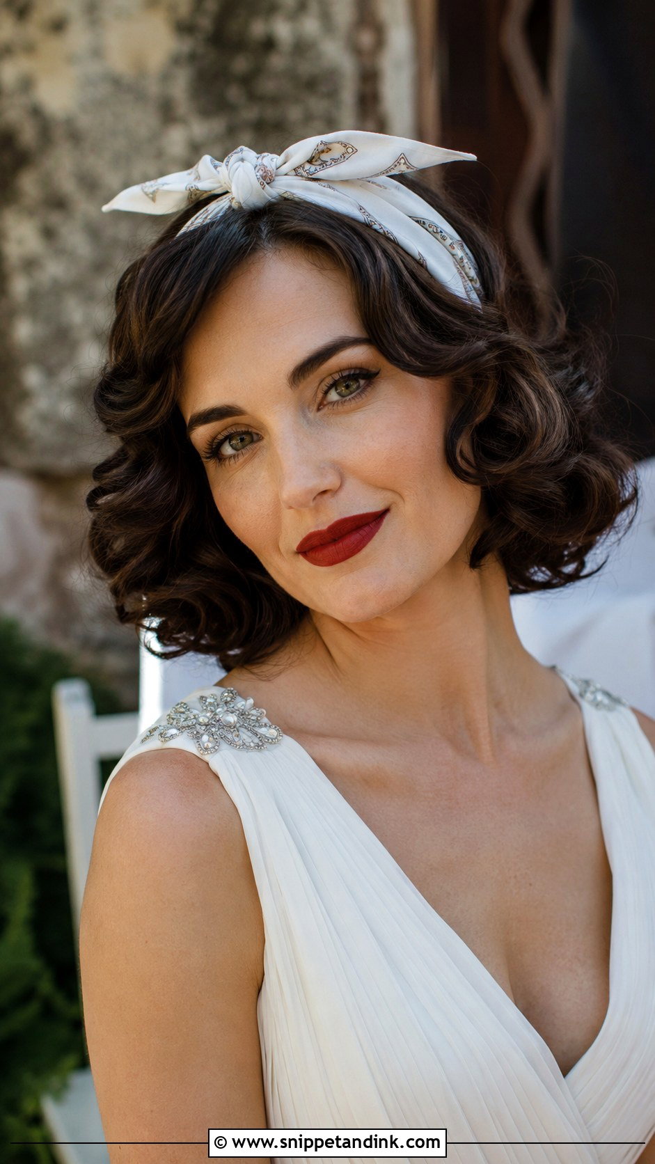 Retro Bob With Bandana - Snippet and Ink - 35 Short Hair Wedding Styles