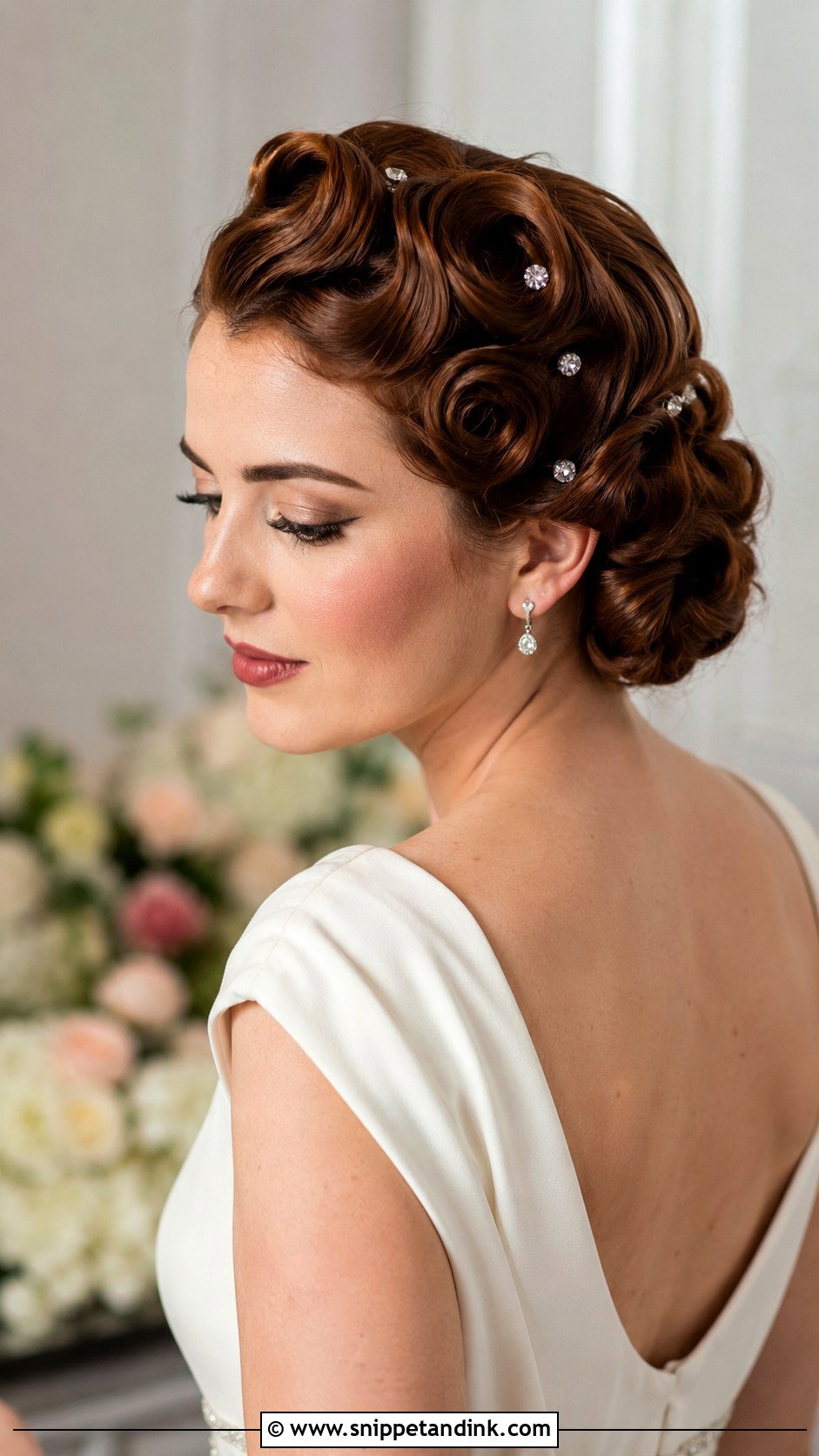 Retro Bride Pin Curl Updo - Snippet and Ink - 15 Retro Bride Hairstyles
