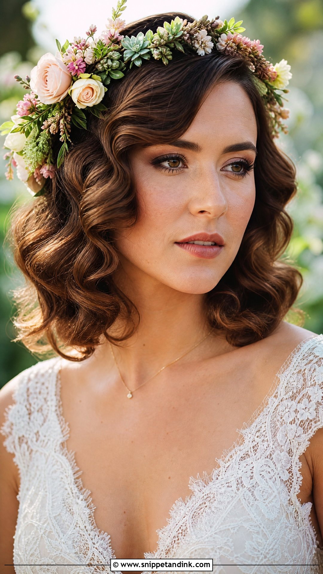 Retro Curls With Flower Crown - Snippet and Ink - 25 60s Wedding Hair Ideas
