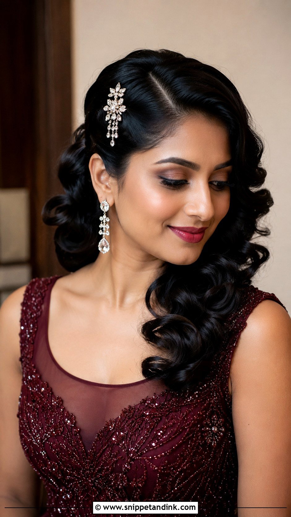 Retro Curls With Jeweled Clip - Snippet and Ink - 25 Indian Wedding Hairstyle for Short Hair Ideas