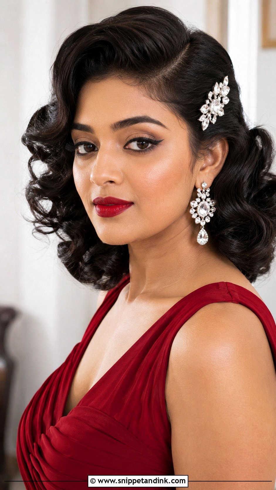 Retro Curls With Side Pin - Snippet and Ink - 25 Short Hairstyle Women Indian Wedding Ideas