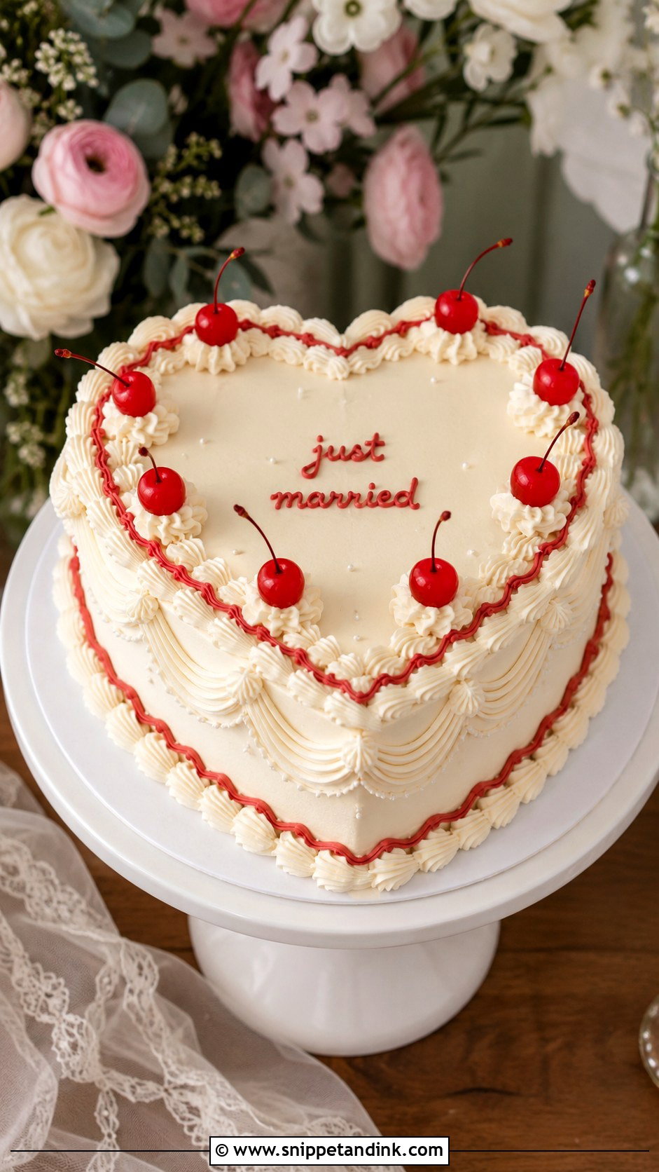 Retro Heart Wedding Cake With Cherries - Snippet and Ink - 30 Retro Heart Wedding Cake Ideas