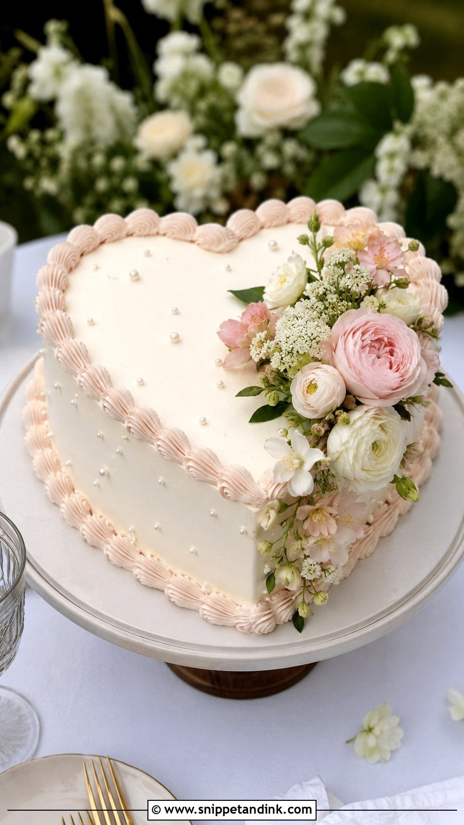 Retro Heart Wedding Cake With Fresh Flowers - Snippet and Ink - 30 Retro Heart Wedding Cake Ideas