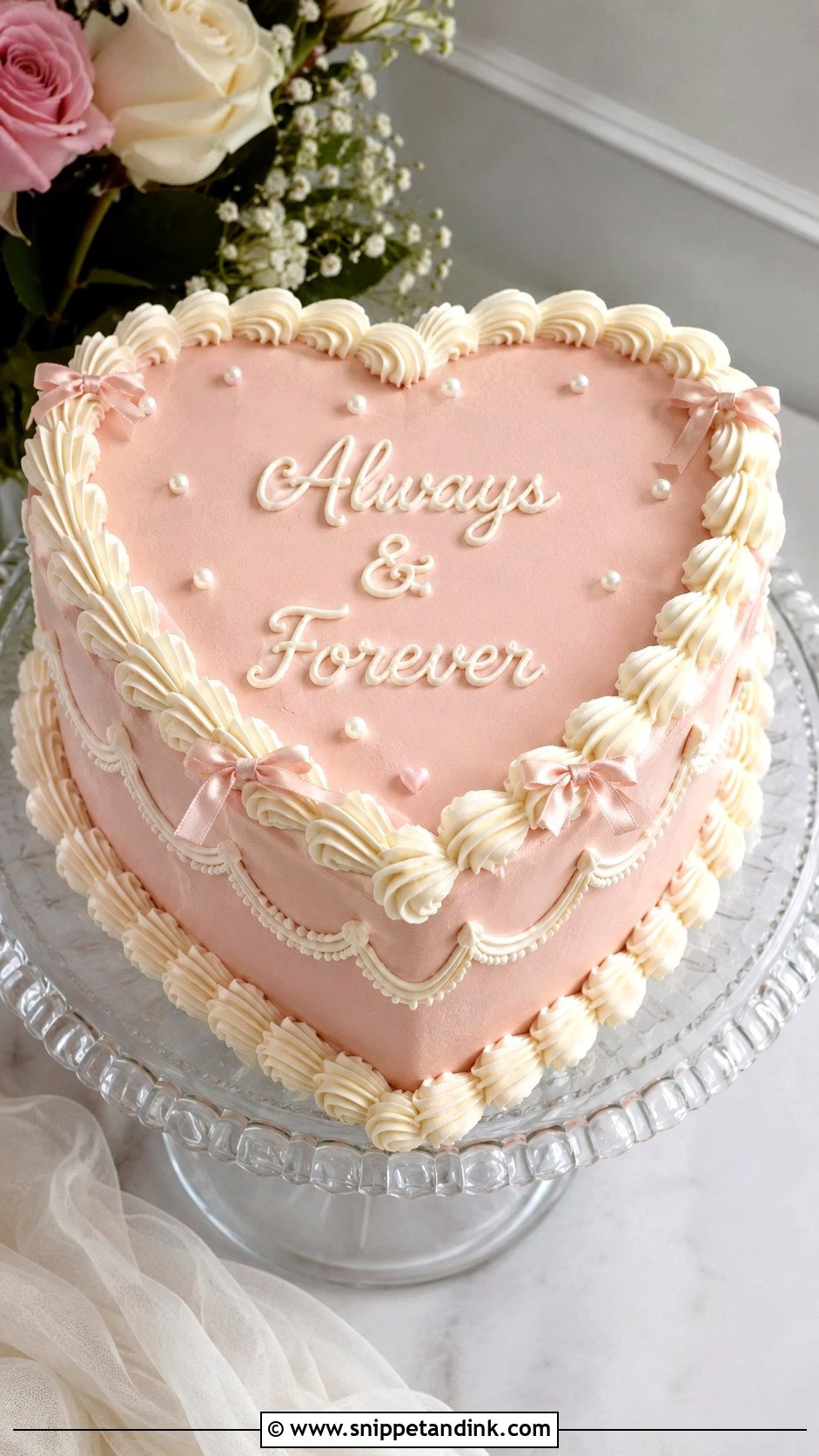 Retro Heart Wedding Cake With Piped Message - Snippet and Ink - 30 Retro Heart Wedding Cake Ideas