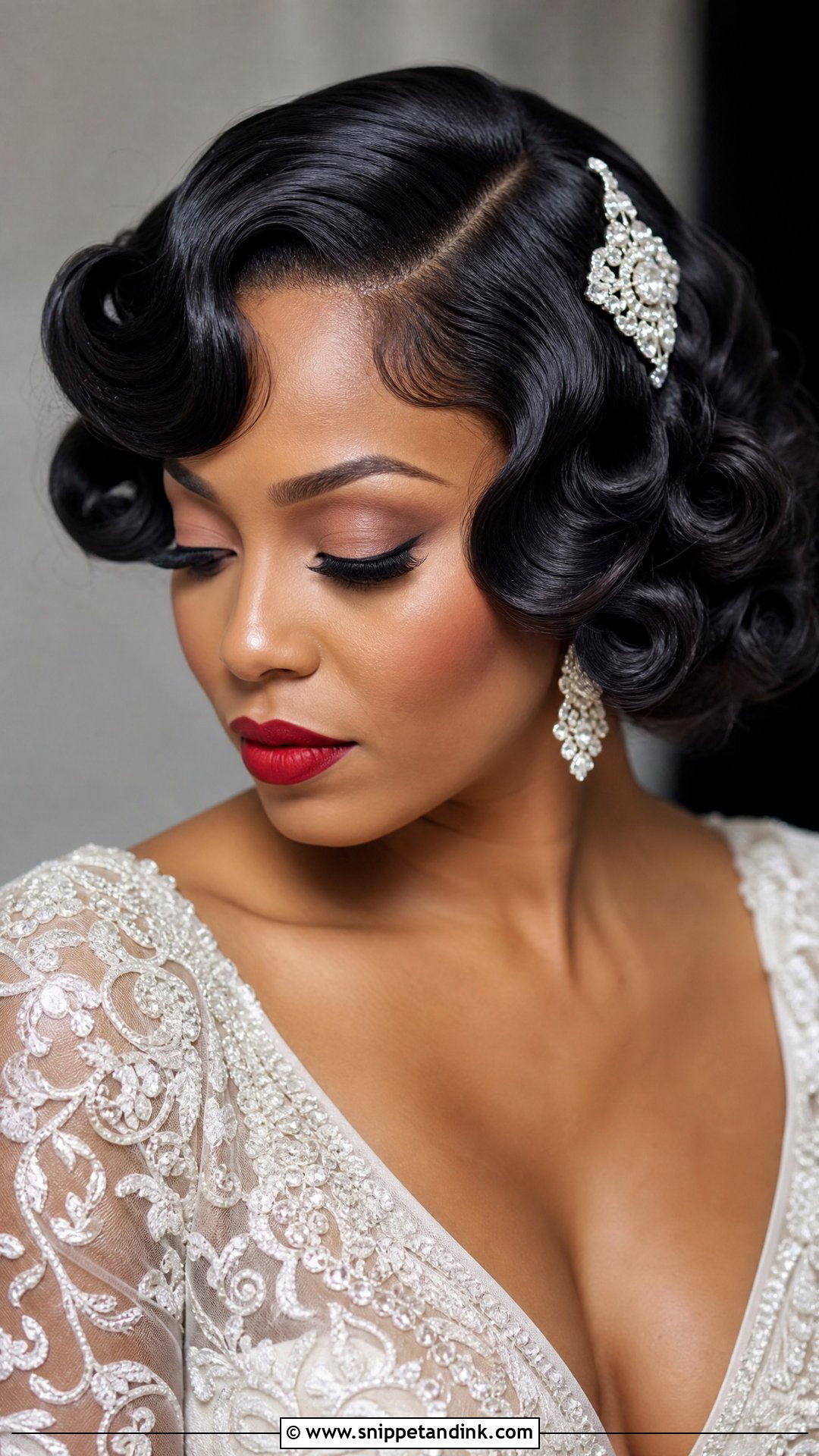 Retro Pin Curls and Finger Waves - Snippet and Ink - 20 Black Bridal Hair Ideas